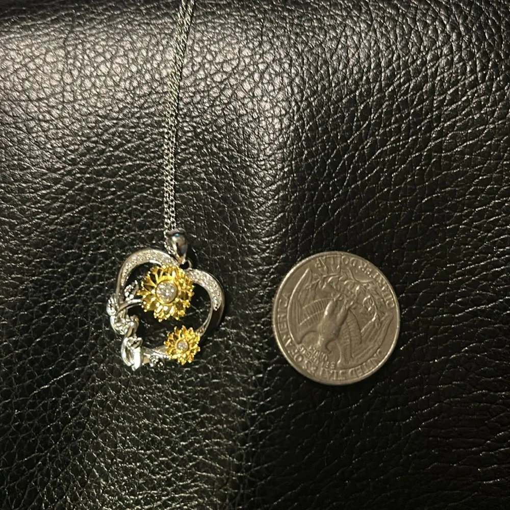 925 Silver and Yellow Sunflower Heart Pendant Necklace